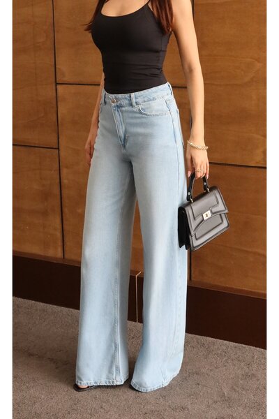 Moda Days Pantaloni de damă LIGHT BLUE Jean Pantaloni Palazzo Jean cu talie î...