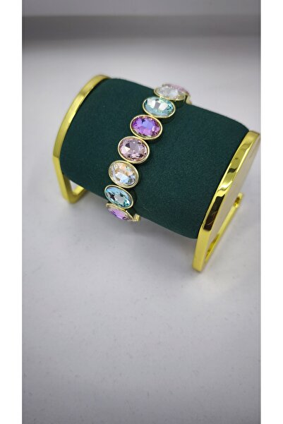 VOBEEYKU Oval Colored Crystal Stone Rubber Bracelet