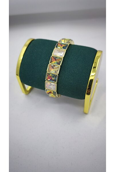 VOBEEYKU Rectangular Colored Crystal Stone Rubber Bracelet