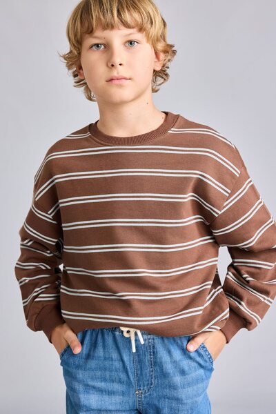 DeFacto Oversize Crew Neck Striped Sweatshirt for Boys H9694A826Wn
