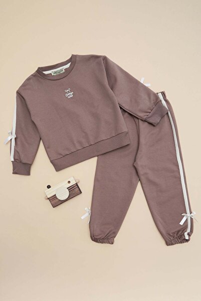 Fulla Moda Striped Bow Detailed Girls' 2-Piece Set