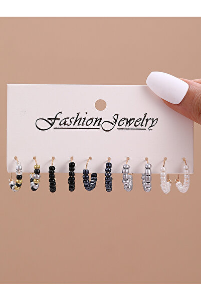 Take Two By Styli Set of 5 - Beaded Hoop Earrings