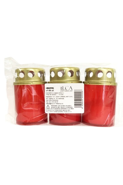LCA Set 6 x 3 Candela cu Capac A3 Rosu, 15 Ore