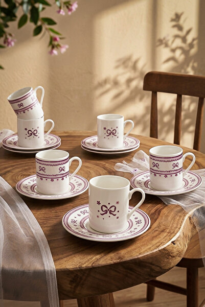 Kitchen Life 12 Parça 6 Kişilik Porselen Fiyonk Kahve Fincan Takımı 100 ml