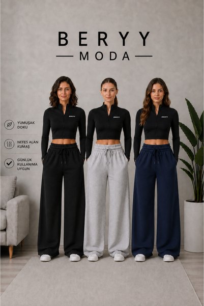BERYY MODA 3-Pack Advantage Package Women's Black Gray Navy Blue High Waist W...