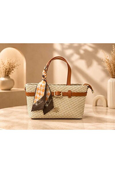 WİKİDAYS.S MODA TRENDİ Stylish Straw Handbag with Leather Detailing and Patte...