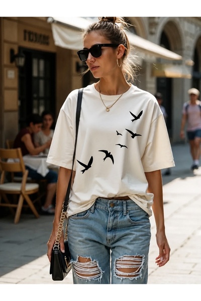 Generic Brand Black Flying Birds Silhouette,women's t-shirt,100% cotton,premi...