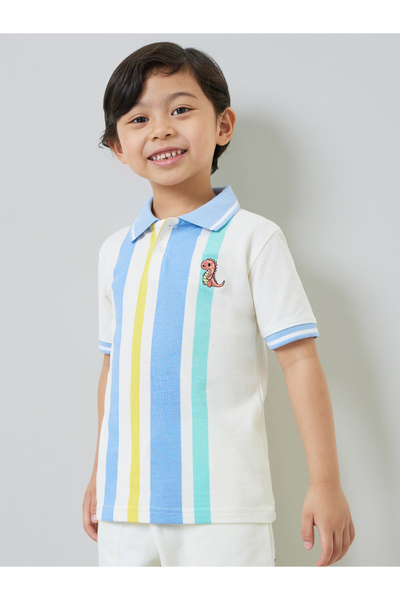 Styli Boys Striped Polo T-Shirt with Contrast Collar
