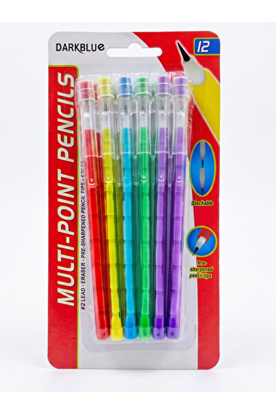Dark Blue 2 Lead Pre-Sharpened Pencil Tips with Eraser Pack of 12Pcs