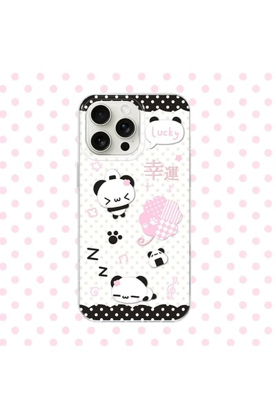 Choice29 iPhone 13 A Cartoon Cute Panda Ins Pink Green Wave Dot Lucky Clover ...