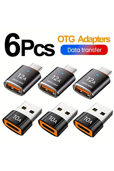 Choice 6pcs mixed 12A USB 3.0 To Type C Adapter LED OTG USB C Male to USB A F...