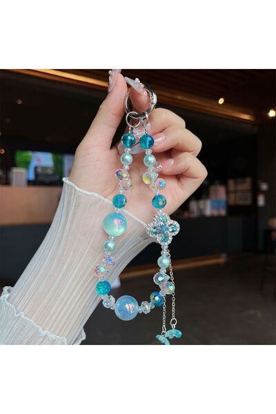 Choice4 blue Fashion Light Luxury Crystal Tassel Phone Chain Butterfly Ins Be...