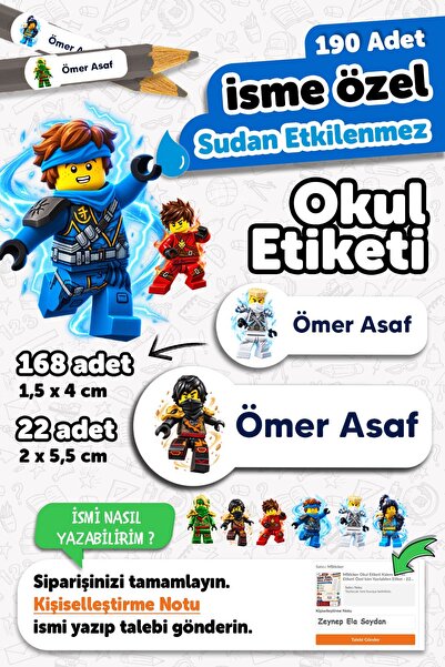 MSticker 190 Adet Kişiye Özel Okul Etiketi İsimli Kalem Defter Suluk Etiket D...