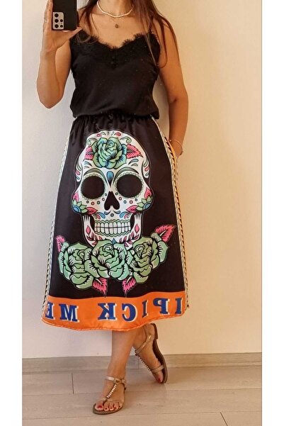 MAXORA SHOP Fuste cu buzunare La Catrina - Maro
