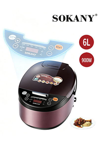 SOKANY 6L 900W Electric Rice Cooker, Multifunctional Smart Cooker with Digita...