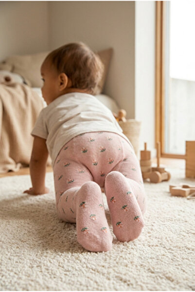 Katia&Bony Baby Jacquard Floral Patterned Pantyhose Pink