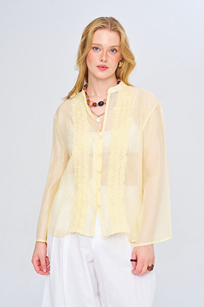 Orfeo Negro Women's High Collar Ruffle Detailed Transparent Pastel Color Shirt