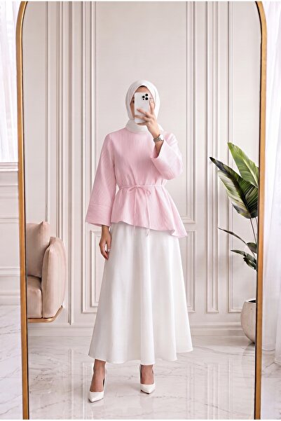 MİHRA STORE Ferhan Striped Asymmetrical Blouse-Ss13202 Pink
