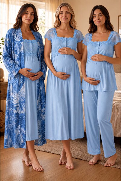 ByLohusa Pregnancy and Postpartum Period Cotton Set 4 Pieces Effortt - Blue