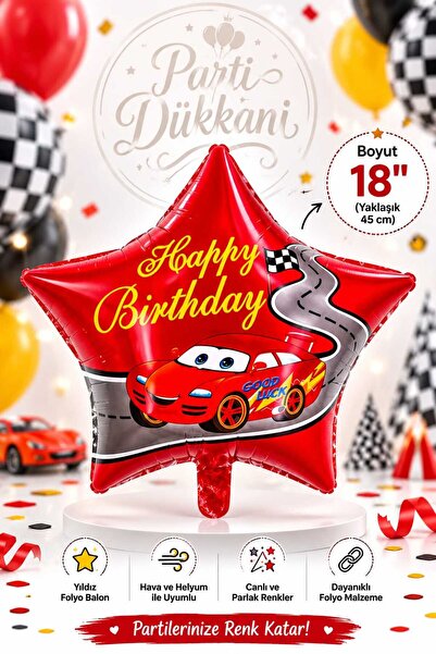 Parti Dükkanı Red Car Themed Star Foil Balloon 18 Inch 45 cm Helium Compatibl...