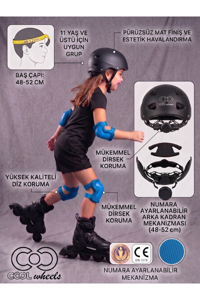 tosbai Adjustable Child Helmet 8-15 Years Old Sports Protective Helmet Knee P...