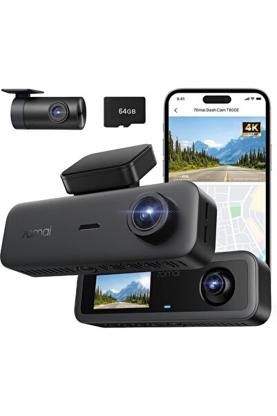 70MAİ T800E Three-Channel Dash Cam, 4K + 1080P + 1080P Car Camera, 64GB SD Ca...