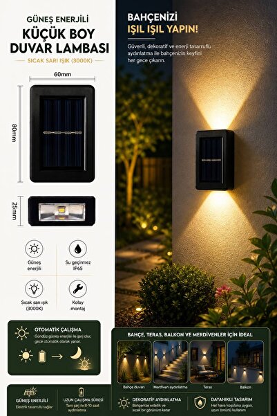 Layrol Yeni Model Solar Çift Taraflı Duvar Lambası Güneş Enerjili Aydınlatma ...