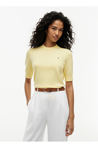 Tommy Hilfiger Sarı Kadın Bisiklet Yaka T-Shirt WW0WW49705ZF0