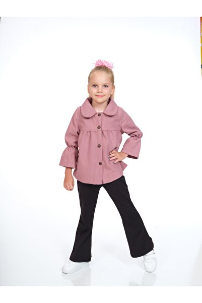 markam pink Kaşe Düğmeli Kız Çocuk Kaban