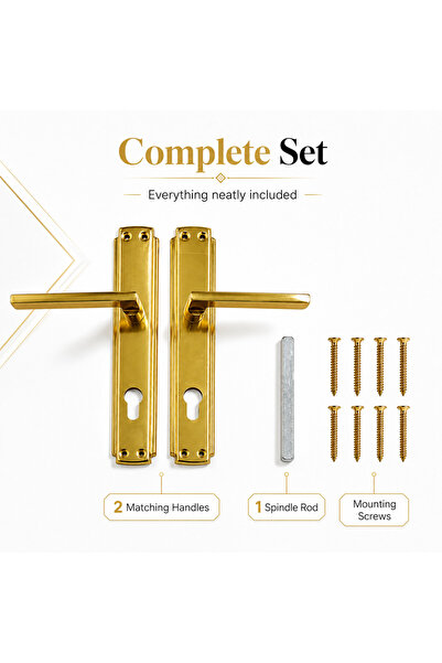 Generic Polished Gold Door Handle Set with Long Backplate, Modern Interior St...