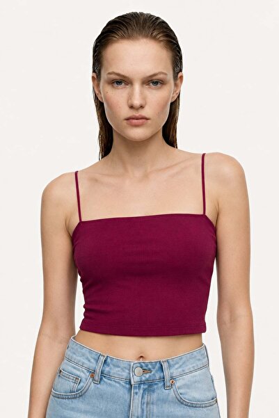 HAKKE Women's ribbed crop tank top with built-in bra support