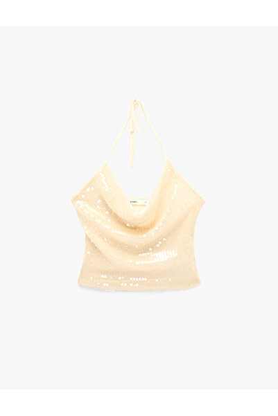 Koton Backless Halter Neck Degaje Collar Sequined Blouse