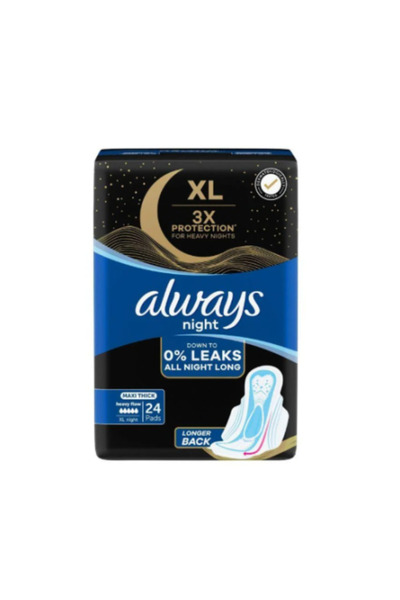 Always Maxi Thick Night Sanitary Pads with Wings Extra Long 24 Count