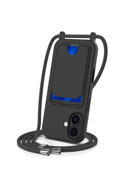 OEM iPhone 17 Μαύρη Θήκη TPU με Θήκη Καρτών και Ρυθμιζόμενο Λουράκι Χιαστί