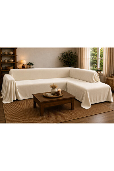 Sister Home Design 500x200 cm Husă pentru canapea de colț L, lenjerie de in, ...