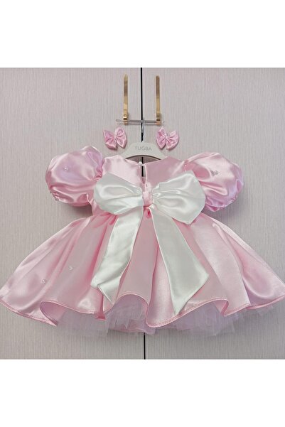 GOLD TEKSTİL Girl's Fluffy Tulle Pearl Evening Dress Giant Bow Birthday Dress...