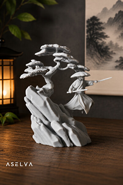 Aselva Samuray ve Bonsai Ağacı Biblo – Japon Zen Dekorasyon Figürü, Uzak Doğu...