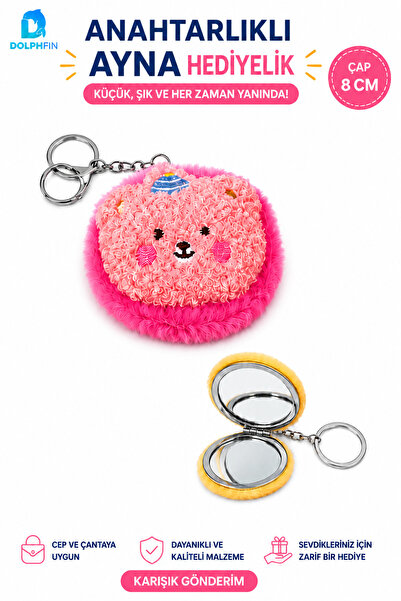 DolphFin Plush Double-Sided Pocket Mirror Keychain 8 cm Gift
