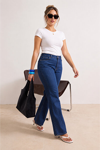 MARA BRANCO Plus Size Women's Blue High Waist Spanish Leg Stretch Denim Pants