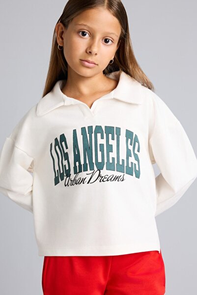 DeFacto Relax Fit Polo Neck College Printed Thick Fabric Sweatshirt for Girls...