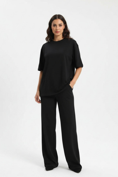 Runades Women's Oversize T-Shirt Wide Leg Pants Casual Top - Bottom Set