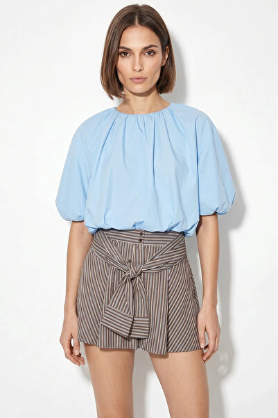 Generic Brand Women's Crew Neck Poplin Baby Blue Blouse