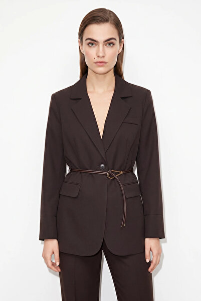 Generic Brand Women's Garni Sleeve Detailed Belted Blazer Bitter Brown Jacket
