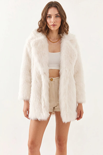 Efnaz style Women's Premium Long Fur Ecru Jacket