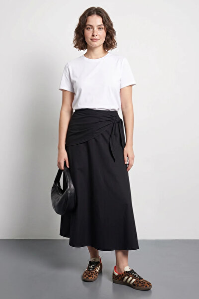 Efnaz style Women's Belted Long Flared Black Skirt