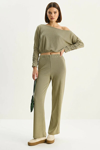 Efnaz style Women's Boat Neck Elastic Waist Blouse with Loose Pants, Glittery...