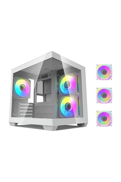 Aigo D275M M-ATX Gaming PC Case, 3 ARGB Fans, 270° Panoramic View, 240mm Radi...