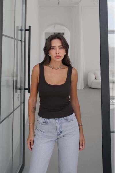 Havoş Acı Kahve Aria Ribbed Undershirt with Breast Cup
