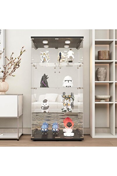 Beauty Beauty4U Black Glass Display Cabinet with LED&Mirror, 4-Shelf Curio Ca...