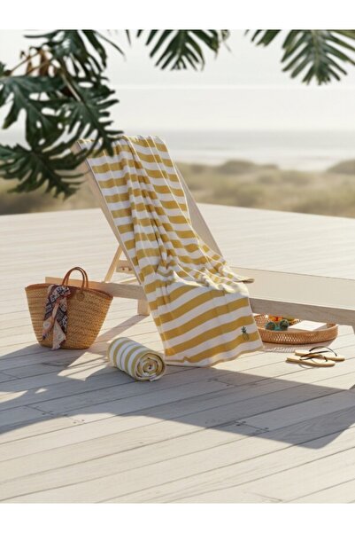Özdilek Tarzy Line Yellow Embroidered Beach Towel 70X150 cm